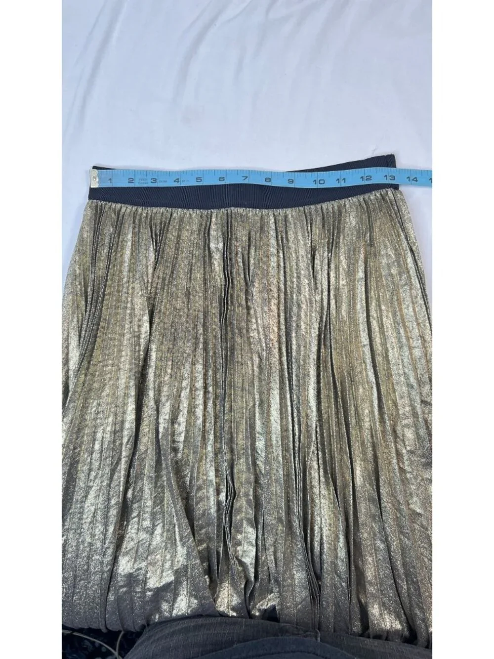 Max Mara Weekend Nurra Metallic Pleated Midi Skirt Gold Pull On A-Line US Medium